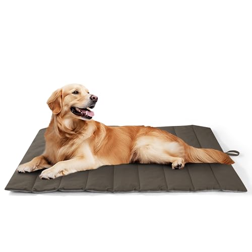 UNIKOME Cuccia Cane Grande per Interno e Esterno, Cuscino Cane Impermeabile, Facile da Lavare, Pieghevole, Resistente Materassino Cani/Gatto/Pet per Auto, Pavimento, Cassa (Marrone+Grigio, 110x68cm)