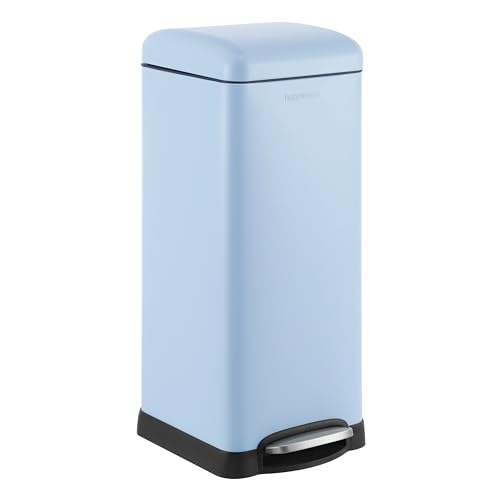 Image of happimess HPM1007I Betty Retro 8-Gallon Step-Open Trash Can, Fingerprint Resistant, Modern, Minimalistic for Home, Kitchen, Laundry Room, Office, Bedroom, Bathroom, Tide Pool Blue