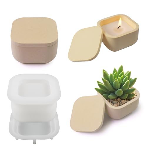 Kotkiddy® Molde de silicona para velas de té, portavelas, portavelas con tapa, molde de silicona, molde de resina, forma de cilindro, formas de hormigón, moldes de cemento