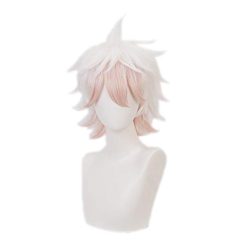 Peluca Cosplay Anime, Peluca con Capucha Gratuita, Para Halloween, Fiesta, Carnaval, Vida Nocturna, Conciertos, Bodas (Peluca Komaeda Nagito) Cover
