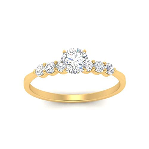Image of Choose Your Gemstone Round Accented Diamond CZ Ring Yellow Gold Plated Round Shape Side Stone Engagement Rings Matching Jewelry Wedding Jewelry Easy to Wear Gifts US Size 4 to 12