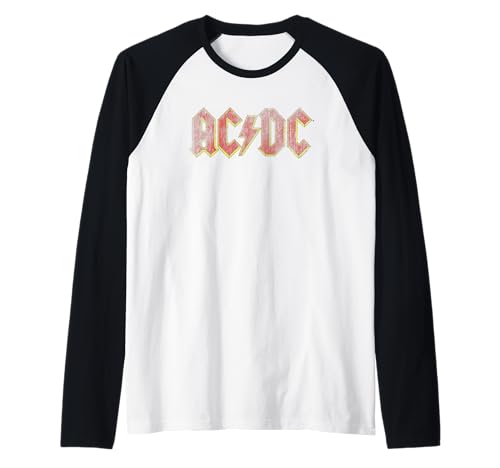 Oficial AC/DC Logo Rojo Distressed Rock Música Banda Camiseta Manga Raglan