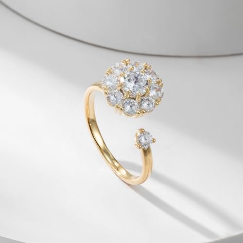 Kokoma Spinner Flower Ring for Women Shiny CZ Crystal Floral Open Wrap Finger Rings Engagement Promise Wedding Band Adjustable Comfort Fit Trendy Jewelry for Lady4