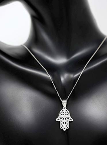 Sterling Silver Hamsa Hand Cubic Zirconia Charm Pendant Necklace3