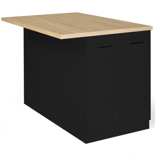 IDMarket Ilot Central IVO 120 cm Madera Negro con superficie de trabajo de haya