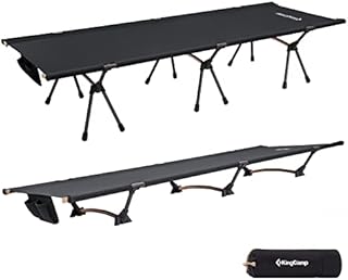 KingCamp Camping Folding Bed for Adult Adjustable In Height Heavy Duty Sturdy Camp Cot with Side Pocket Portable with Carry Bag for Outdoor Travel Office Indoor Support Up to 150KG /190 x 65 cm Black