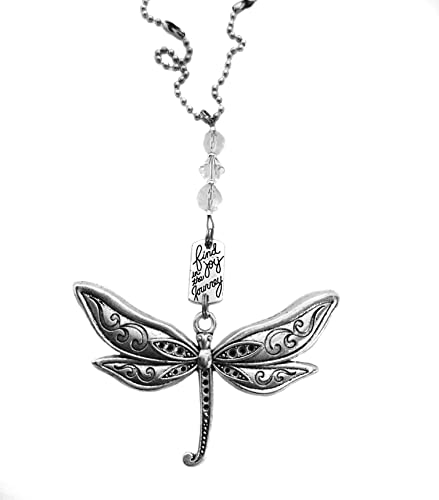 Heart Projects Inspirational Dragonfly Rearview Mirror Car Charm with Dragonfly Focal, Czech Glass Beads, and Clear Crystal, Christmas Gift, New Beginnings Gift
