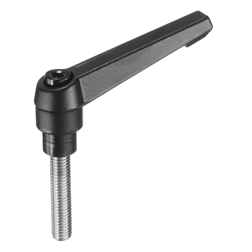 Image of uxcell Adjustable Clamping Lever Handle M8 x 35mm Metric 304 Stainless Steel Male Threaded Stud Hand Knobs Push Button Ratchet Rotating Screw Handles Bolts with Locking Lever Black
