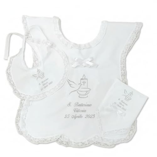 Generico Set 3 Pezzi per Battesimo Camicia Veste, Fazzoletto e
