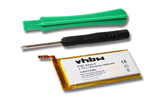 vhbw Batterie Compatible avec Apple iPod A1320, Nano 5 Lecteur de Musique MP3 (400mAh, 3,7V, Li-polymère)