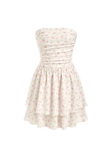 Image of CIDER Women's Summer Cocktail Dress - Tube Ruched Ruffle Mini Dress | Strapless, Country Concert, Western Cowgirl Outfits