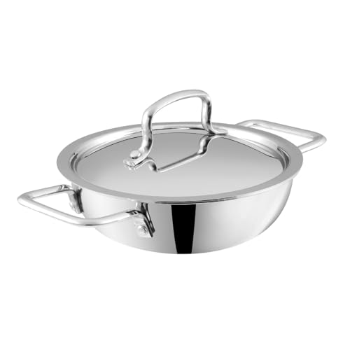 Vinod Platinum Kadai Triply Stainless Steel | Suitable for Indian Cooking, Sauces, Stews, Soups | Deep/Extra Deep Kadai | Induction, Electric Friendly (Extra Deep Kadai, 18cm)