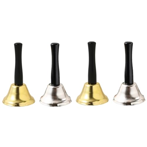 Jeenuuder - Campana de mano para Navidad, diseño de Navidad, color dorado y plateado