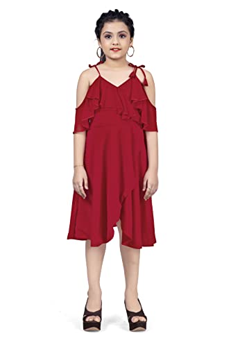 Image of Fashion Dream Girl's Calf Length Tulip Hem Dresses (Red 11-12 Year)