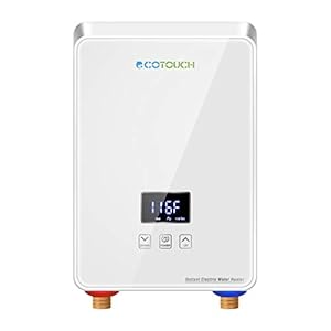 Tankless Water Heater 5.5kw 240V, ECOTOUCH Point-of-Use Digital Display,Electric Instant Hot Water Heater with Self-modulating,Overheating Protection,White
