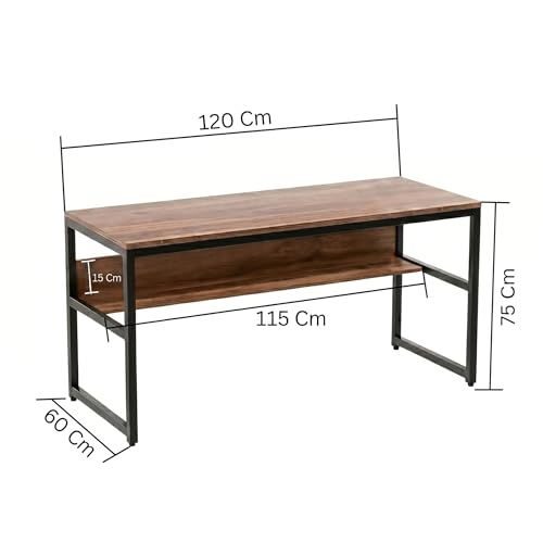 Image of TEKAVO Flam Computer Table for Home Pc I Office Table for Home I Lower Shelf | Brown Wood | Metal (120 Cm x 60 Cm x 75 Cm) DIY