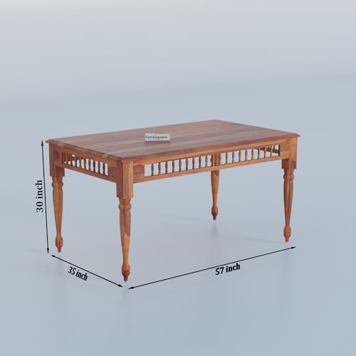 Image of Solid Sheesham Wood 6 Seater Dining Table Set | Six Seater Dinner Table with 6 Cushions Chairs | Dining Table Set 6 Seater for Living Room, Kitchen & Home | Honey Finish