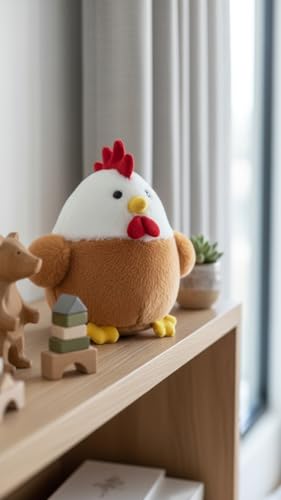 Image of 28 cm Super Soft Plush Hen Toy - Huggable Stuffed Chicken for Kids, Plushie for Room Decor & Birthday Gifting (White & Brown)