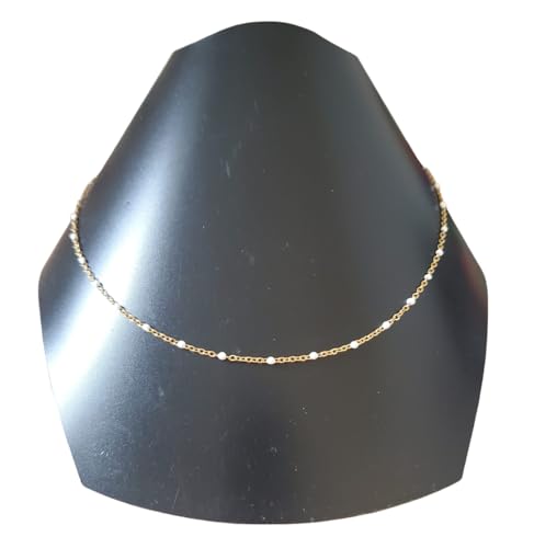 Collier perles émail artisanal - Collier chaine fine acier inoxydable doré - Collier été -...
