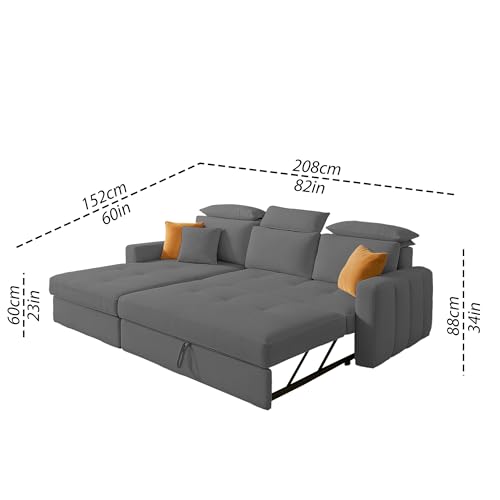 Image of Casaliving Gagnon LHS 4 Seater L Shape Corner Sofa Cum Bed for Living Room (Dark Grey Fabric) Premium Fabric Sofa