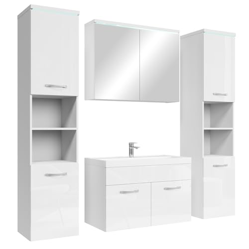Badplaats B.V. Meuble de Salle de Bain Paso XL 80 x 40 cm Blanc Brillant – Armoire de Rangement Meuble lavabo evier Meuble lavabo