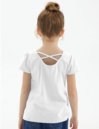 Image of Noomelfish Girls Criss Cross Back T-Shirts Short Puff Sleeve Tee Tops (5-12 Years)