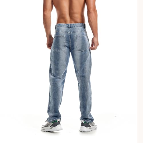 Men's Classic Straight Leg Jeans Relaxed Fit Washed Denim Jeans Pants4
