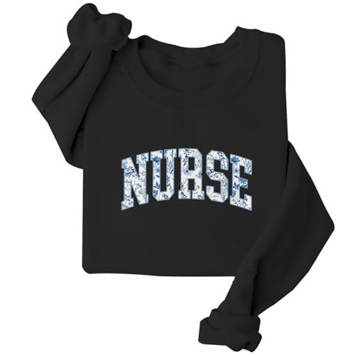 Nurse Sweatshirt Blue Toile Nurse Shirt Long Sleeve