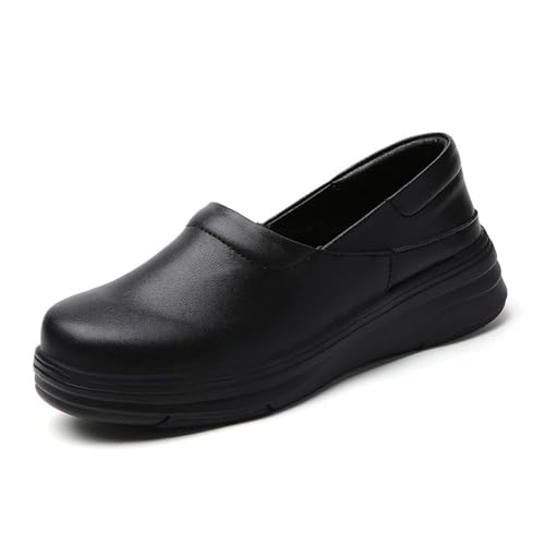 CLSQLXYJZC Women's Non Slip Nursing Shoes, Women Comfortable Slip-On Breathable Soft Bottom Leather Nurse Shoes, Fashionable Slip Resistant Non Tiring Feet, for Medical Workers, Doctors