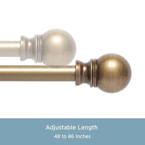 Kenney Kn55973 Davenport Ball End Petite Café Decorative Window Curtain Rod, 48-86" Adjustable Length, Brushed Brass Finish, 1/2" Diameter Steel Tube #TOP3