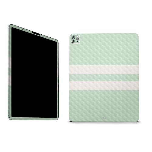 Image of MightySkins Carbon Fiber Skin Compatible with Apple iPad Pro 12.9 inch M2 6th Gen (2022) Full Wrap Kit - Mint Stripes | Protective, Durable Textured Carbon Fiber Finish | Easy to Apply | Made in The USA