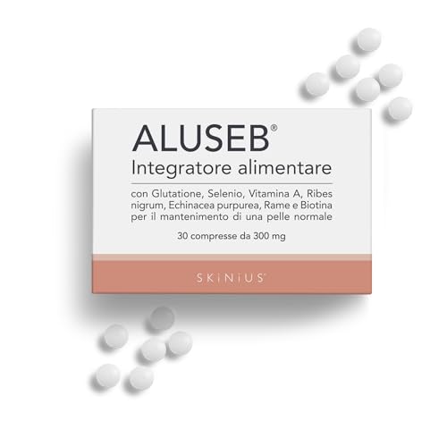 Aluseb - Integratore Alimentare a Base di Glutatione, Selenio, Vitamina A, Ribes Nigrum, Echinacea Purpurea, Rame e Biotina per il Mantenimento di una Pelle Normale - 30 compresse da 300mg