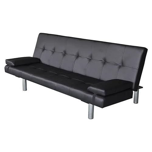 BaraSh Sofá Cama con Dos Cojines Cuero Artificial Ajustable Negro Sofá Cama 2 Plazas Sofas De Salon