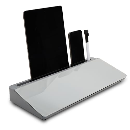 Image of Garood Desktop Dry Erase Board with Storage Grey Keyboard Whiteboard Glass White Board Whiteboard Desk top Organizer Desk Board Buddy Phone Tablet Holder Office Accessories 15.8 X 7 X 2 inches