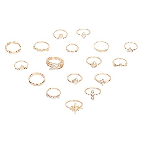 wpOP59NE Women Bohemian Finger Ring 17Pcs/Set Stacking Rings for Women Boho Vintage Artificial Gemstone Rhinestone Jewelry Gift Golden Cover