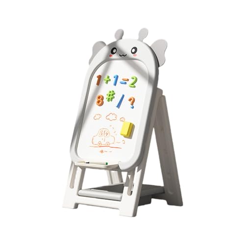 Suzapiw子供用お絵かきボード 小型黒板 マグネット式 落書きボード 書き込みボード スタンド式 無塵ホワイトボード 消せる 知育玩具 高さ調節可能 折りたたみ式 椅子付き 家庭用 ギフト (オフホワイト,お絵かきボード + エプロン + 絵筆 8 本