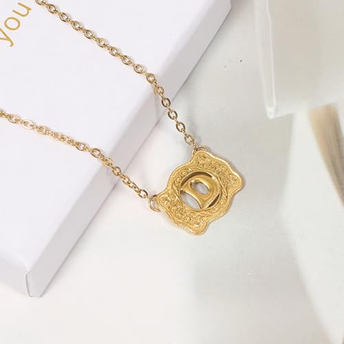 14K Gold Belt Buckle Necklace Western Style Initial Letter Pendant Necklace, Decorative Belt Buckle Frame Design
