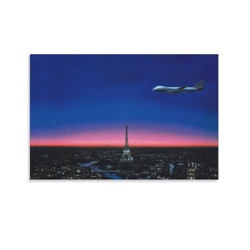 Vol du crépuscule de Paris par Hiroshi Nagai, poster sur toile pour salon moderne
