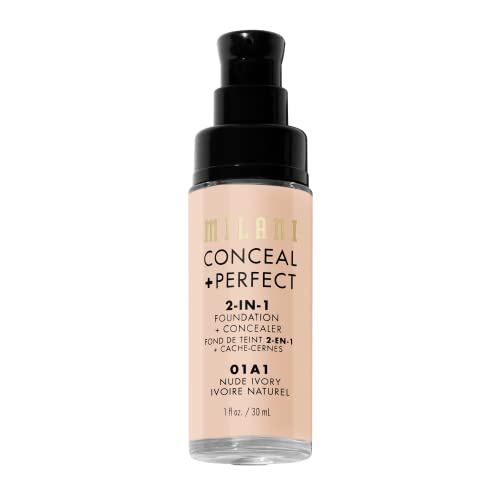 Milani Conceal + Perfect 2-In-1 Foundation + Concealer - Nude Ivory (1 Fl. Oz.) Cruelty-Free Liquid Foundation - Cover Under-Eye Circles, Blemishes & Skin Discoloration For A Flawless Complexion #TOP3