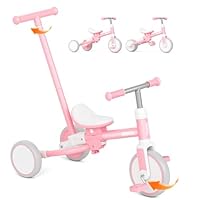 KORIMEFA Toddler Tricycle for 1-3 Years, 5 in 1 Kids Balance Bike Trike with Parent Steering Push Handle (Direction Control), Adjustable Seat, Removable Pedals, Baby Walker Bicycle for Boys Girls