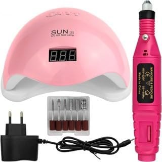 Kit Manicure Profissional com Cabine LED UV 48W, Lixadeira Elétrica e Motor Caneta para