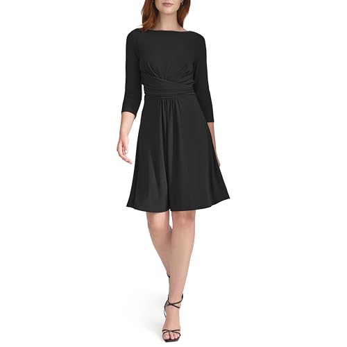 Robe mi-longue Tommy Hilfiger jersey manches 3/4 col rond coupe ajustée évasée femme