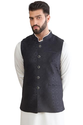 Image of Amazon Brand - Tavasya Mens Woven Design Mandarin Collar Nehru Jackets | Sleeveless Jacket | Ethnic Wear