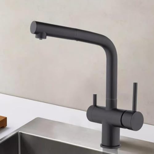 3 Rubinetto da Cucina Estraibile Estensibile E Girevole in Ottone, Design Moderno con Finitura Spazzolata per Un Facile Utilizzo in Cucina, Spruzzatore Resistente Ed Eleg,Negro-A