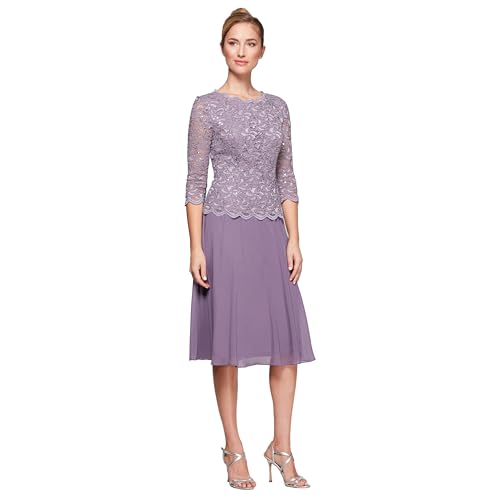 Alex Evenings Women's Tea Length Sequin Mock Dress (Petite and Regular)