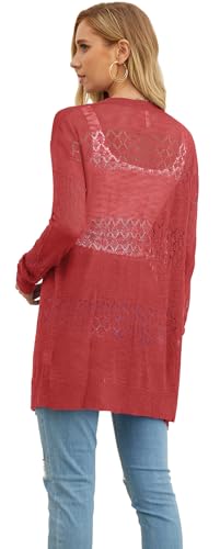 Image of GRECERELLE Lightweight Cardigan Sweaters for Women Crochet Knit Open Front Long Sleeve Loose Casual Boho Summer Beach Coverup