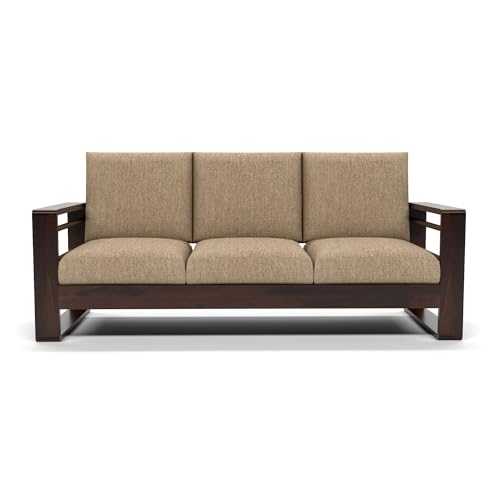 Image of Solid Sheesham Wood 5 Seater Sofa Set | (3+1+1) Five Person Sofa for Living Room | Stylish & Durable 5 Seater Sofa for Office & Home Furniture (Selen Walnut, 5 Seater)