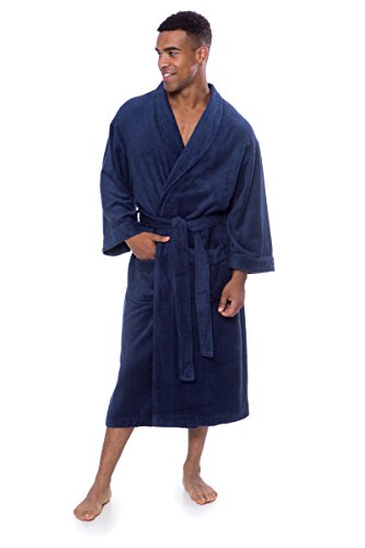 TexereSilk Mens Luxury Terry Cloth Bathrobe - NEW & IMPROVED FABRIC (Medieval Blue, LXL)