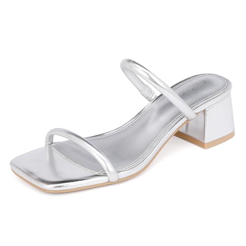 Image of Goderci Women's Chunky Block Low Heeled Sandals | 2 Strap, Square Open Toe, Slip On, Mule Heels