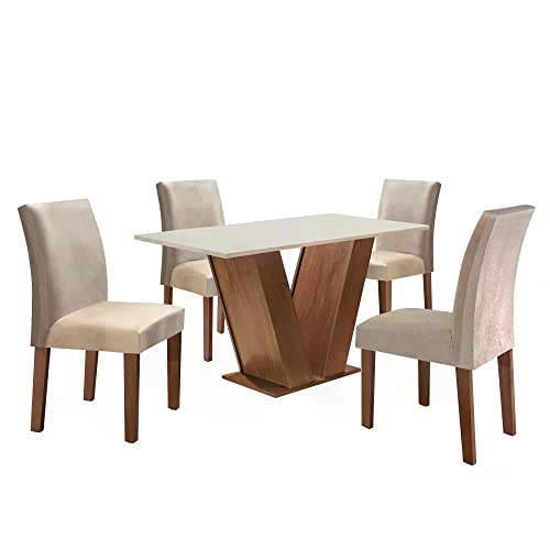 Conjunto Sala de Jantar Mesa Tampo MDF 4 Cadeiras Espanha Siena Móveis Chocolate/Suede Bege